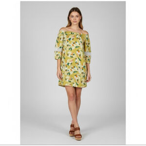 Banana Republic Yellow Tropical Off The Shoulder Lace Trim Tunic Dress Size 2